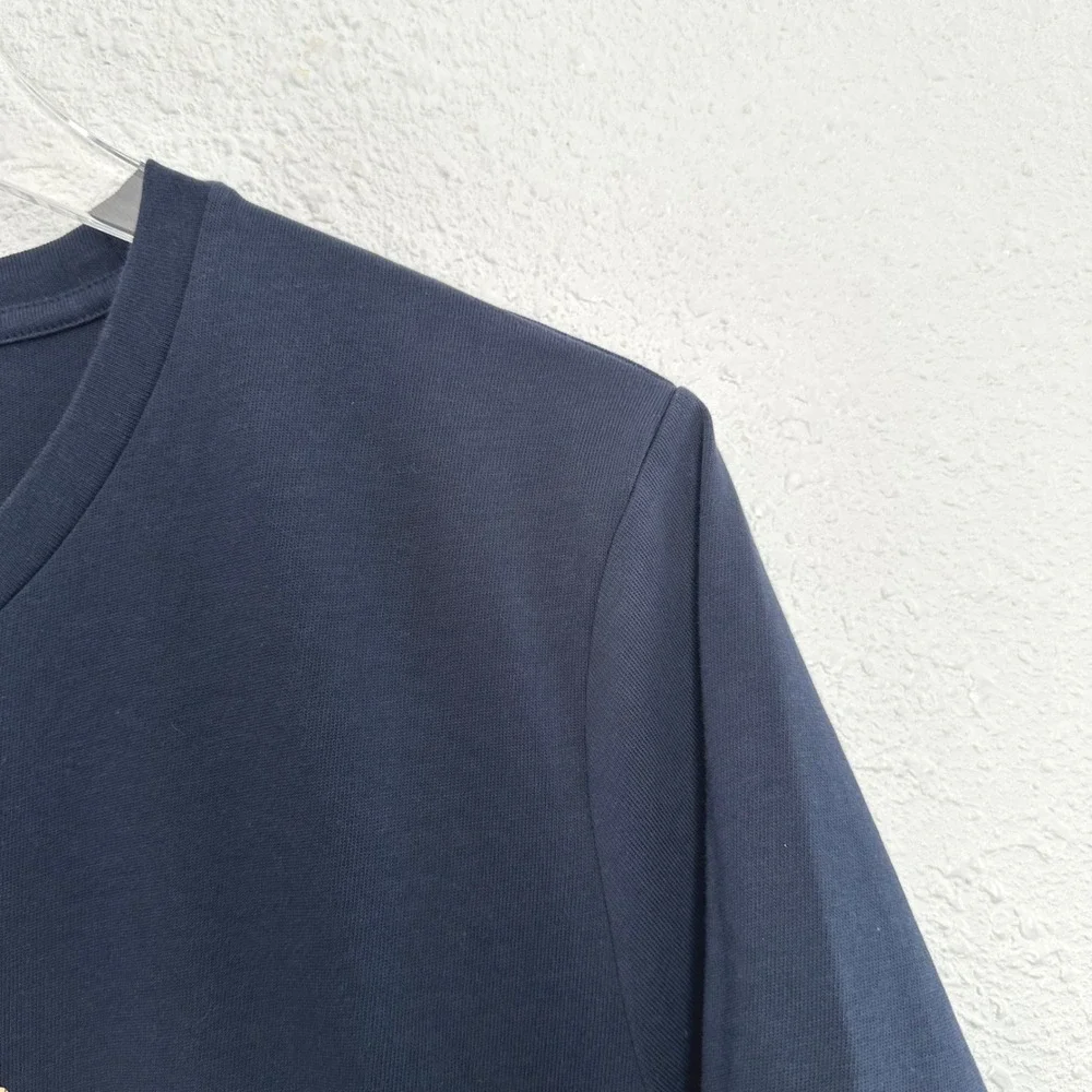 Michael Kors Studded Logo Charm Jersey T-Shirt Women Large Navy Casual NWT